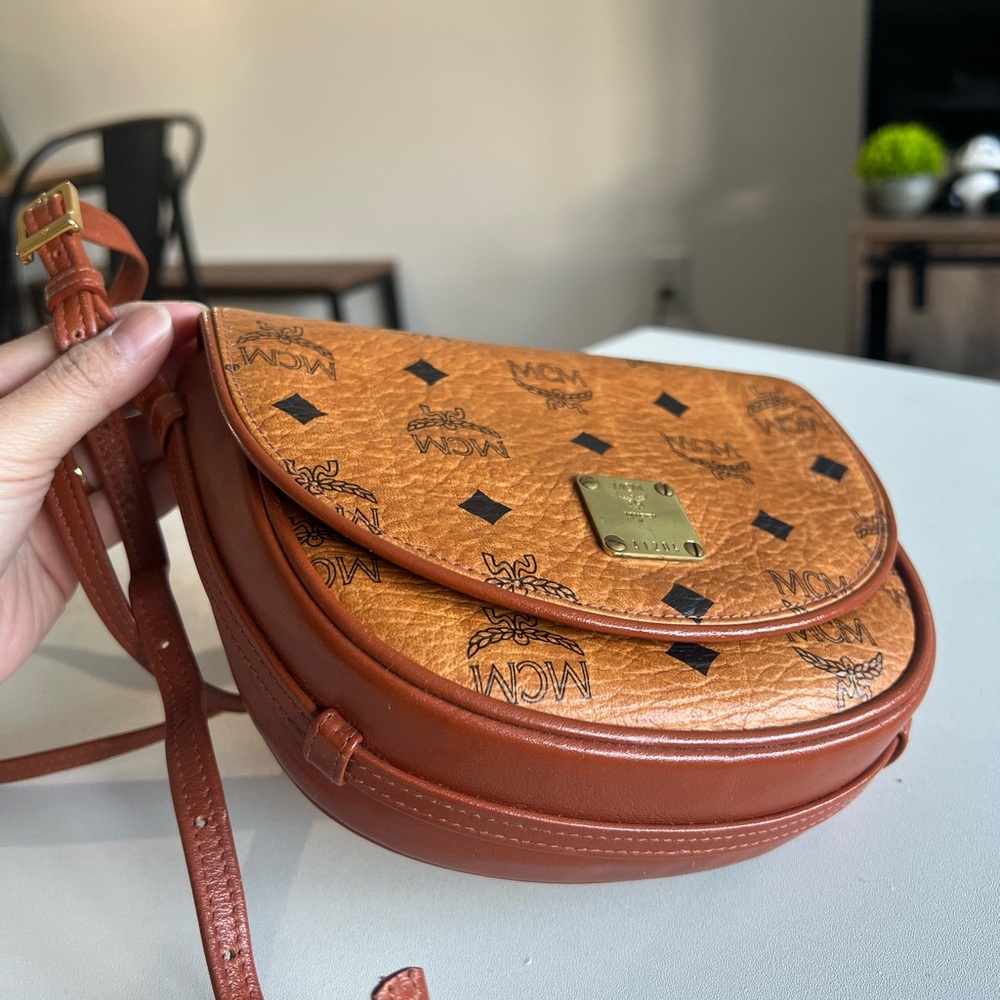 MCM Cognac Visetos Logo Crossbody Saddle Bag - Picture 2 of 10